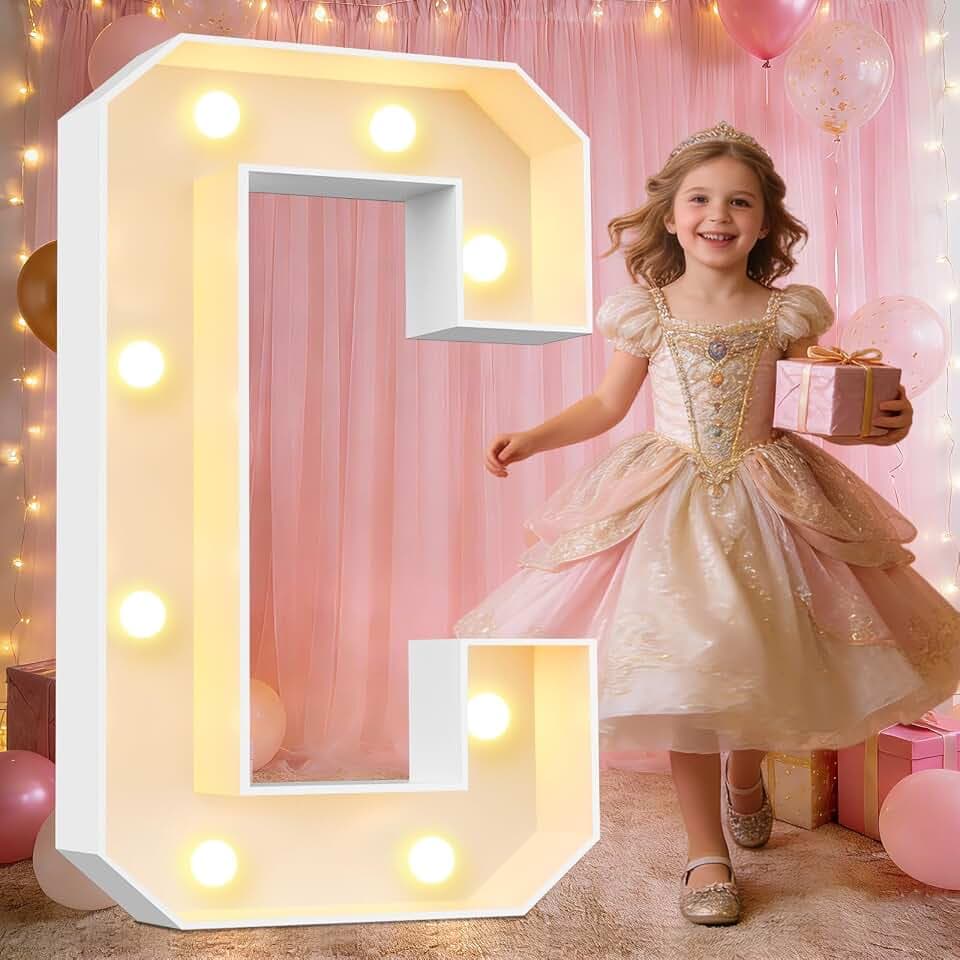 Pooqla Marquee Letters, 3FT Light Up Letters, Giant Marquee Letters 3 Feet Tall for Birthday Decoration, Large LED Letter Sign for Homecoming Baby Shower Wedding Party Decoration Letter C