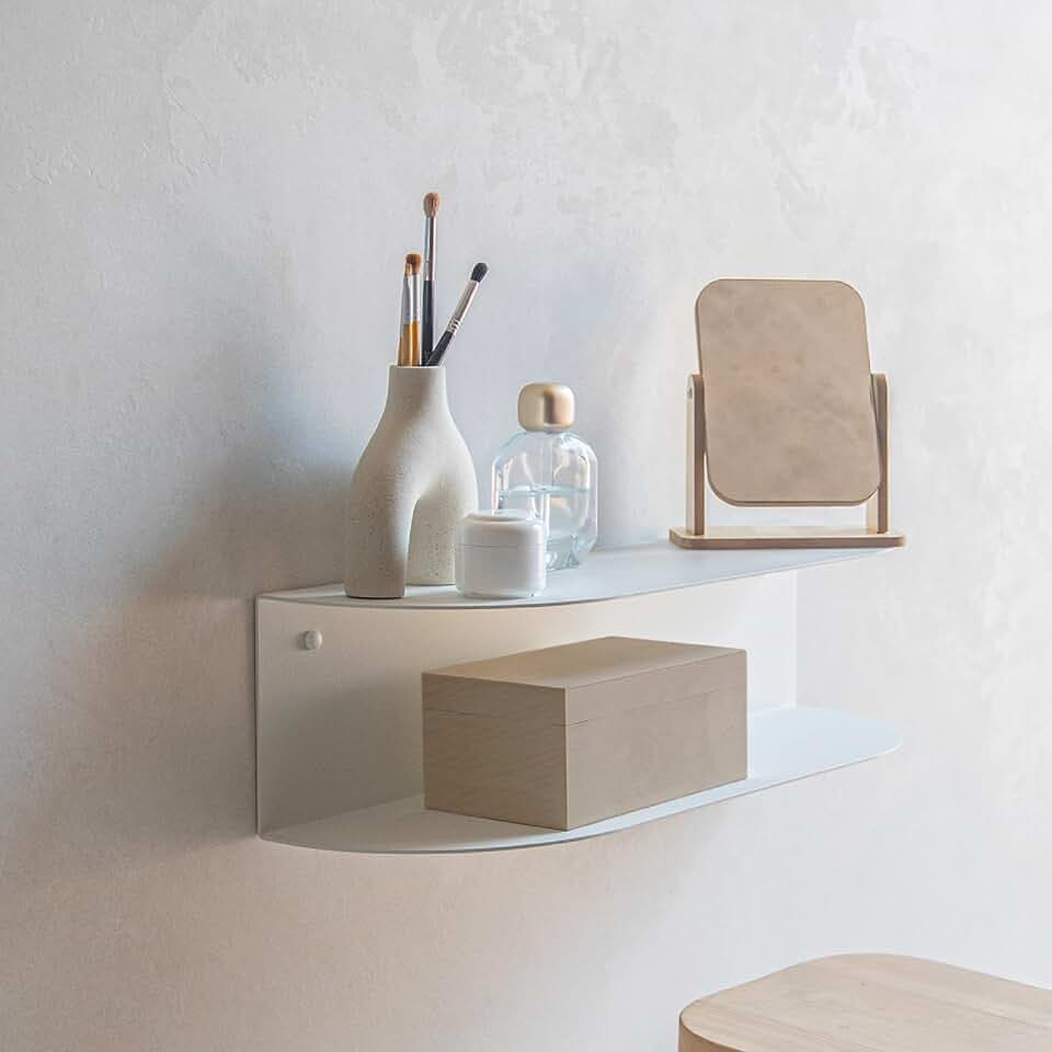 MILUKA Konsolentisch Weiss Schmal aus Metall Beige 60 cm, mit 2 Ebenen