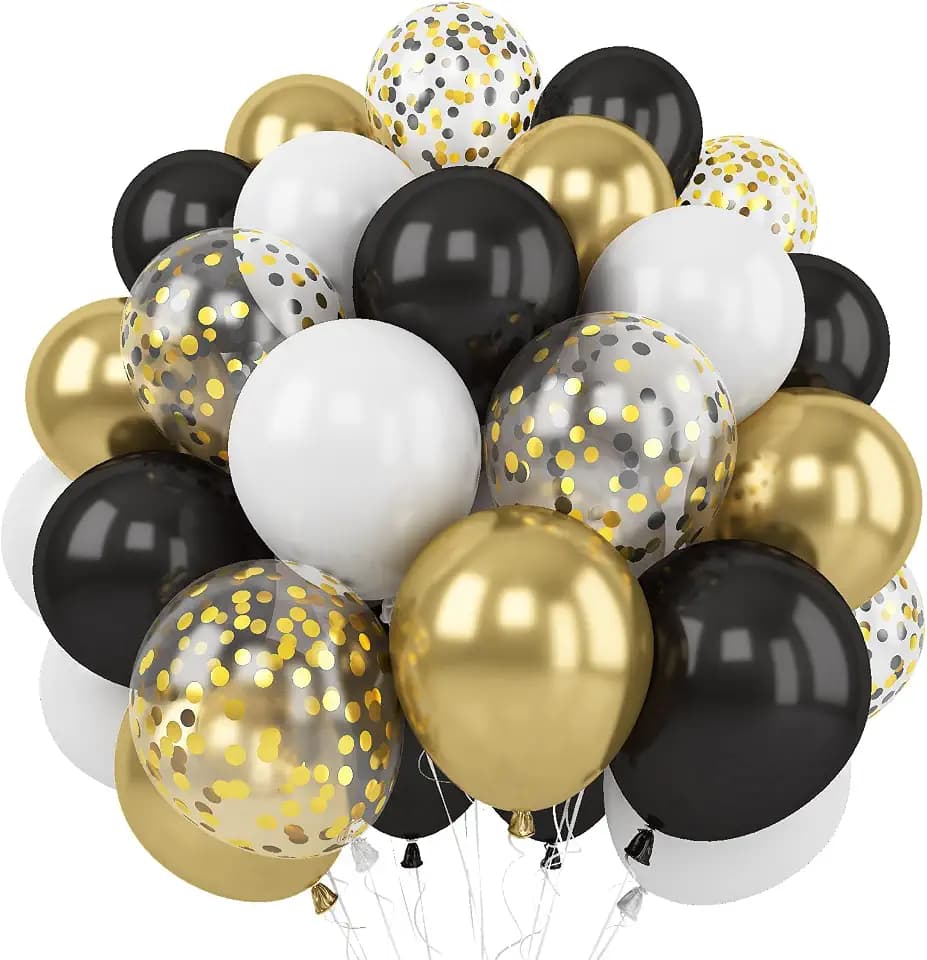 Black Gold Balloons, 60 Packs 12 Inch Black White and Gold Latex Balloons Metallic Gold Black Confetti Balloon Party Decoration for Birthday Graduation Wedding Anniversary Baby Shower Father's Day