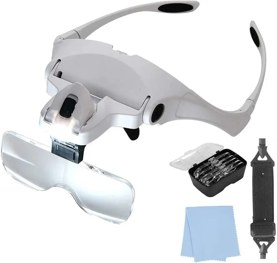 LED-Brille mit Lupe. 5 austauschbare Dioptrien
