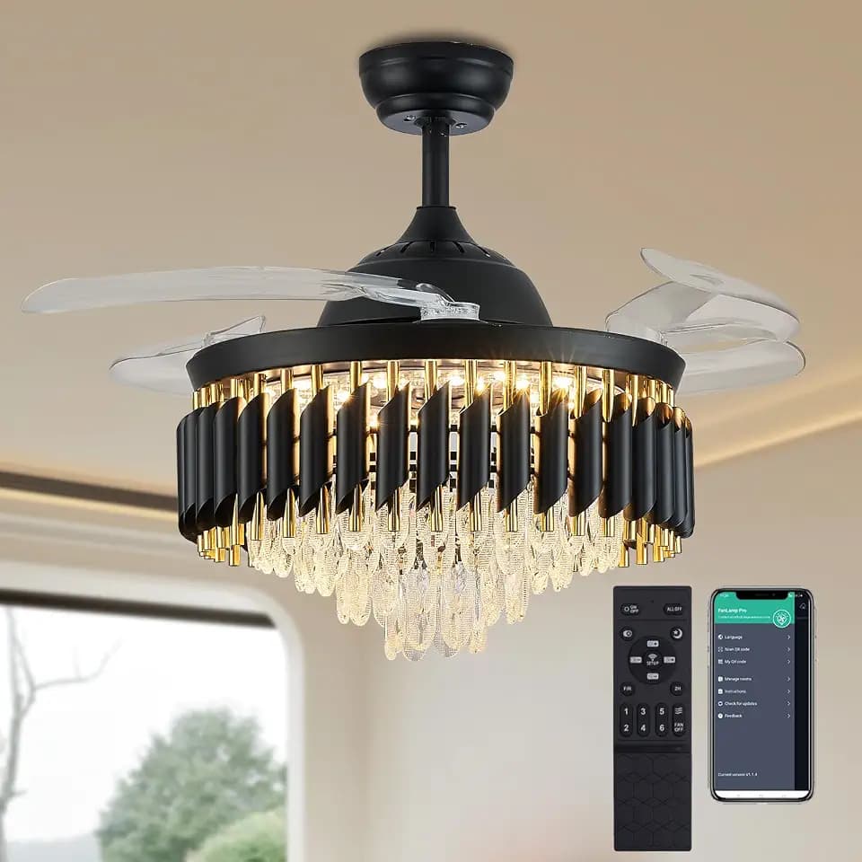 48" Dimmable Crystal Fandelier Ceiling Fans with Lights and Remote