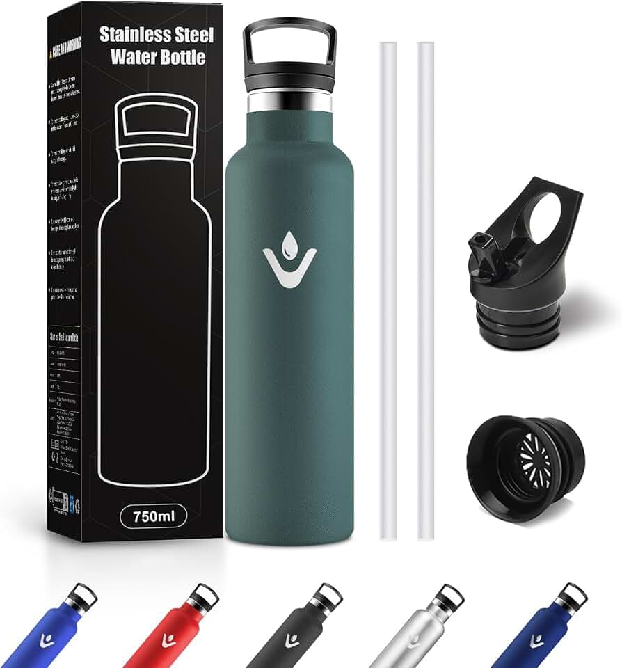Thermosflasche 750ml, Auslaufsicher Isolierflasche Kohlensäure Geeignet, Wasserflasche mit Strohhalm, BPA-Frei, für Sprudel, Fahrrad, Reisen, Laufen