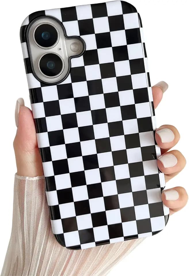 Longlayss Compatible with iPhone 16 Case Cute Checkered Phone Case Black