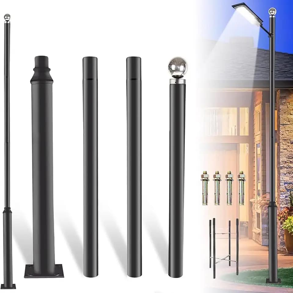 Street Light Pole 13Ft, Outdoor Solar Street Lamp Post with Base,Sub-Assembly of Street Light Poles for Backyard, Street, Patio,Park,Parking,Walkway (13FT Black 114+76mm)