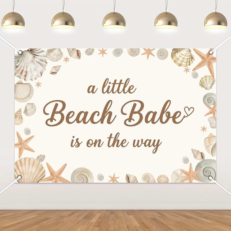 Beach Baby Shower Decorations Beige A Little Beach Babe is On The Way Backdrop 5×3.3ft Seashell Gender Reveal Background Decor for Wall Display, Entryway Welcome Sign, Photo Booth Setup Decor