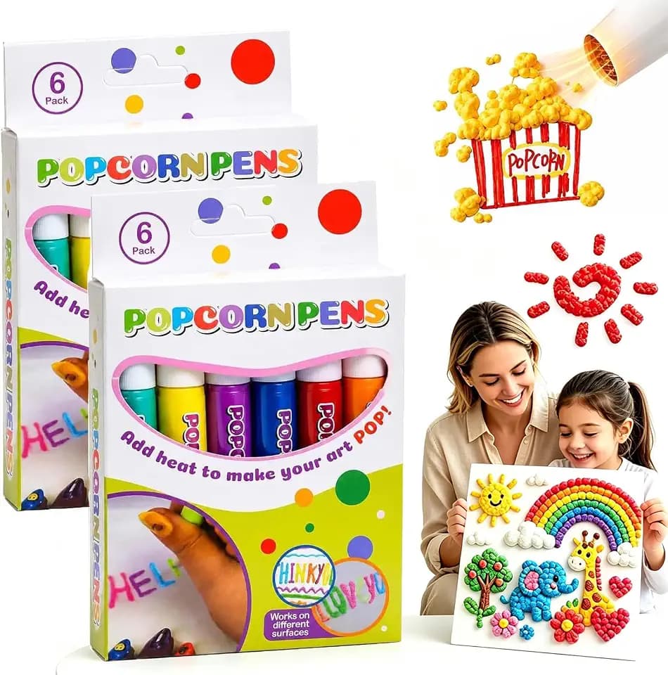Popcorn Pens, 3D Relief Kunststift, mit Aufplopp-Effekt, Magische Popcorn Stifte für Grußkarten, Scrapbooking, DIY-Malen und kreative Kunstprojekte auf verschiedenen Oberflächen, 12 Pieces