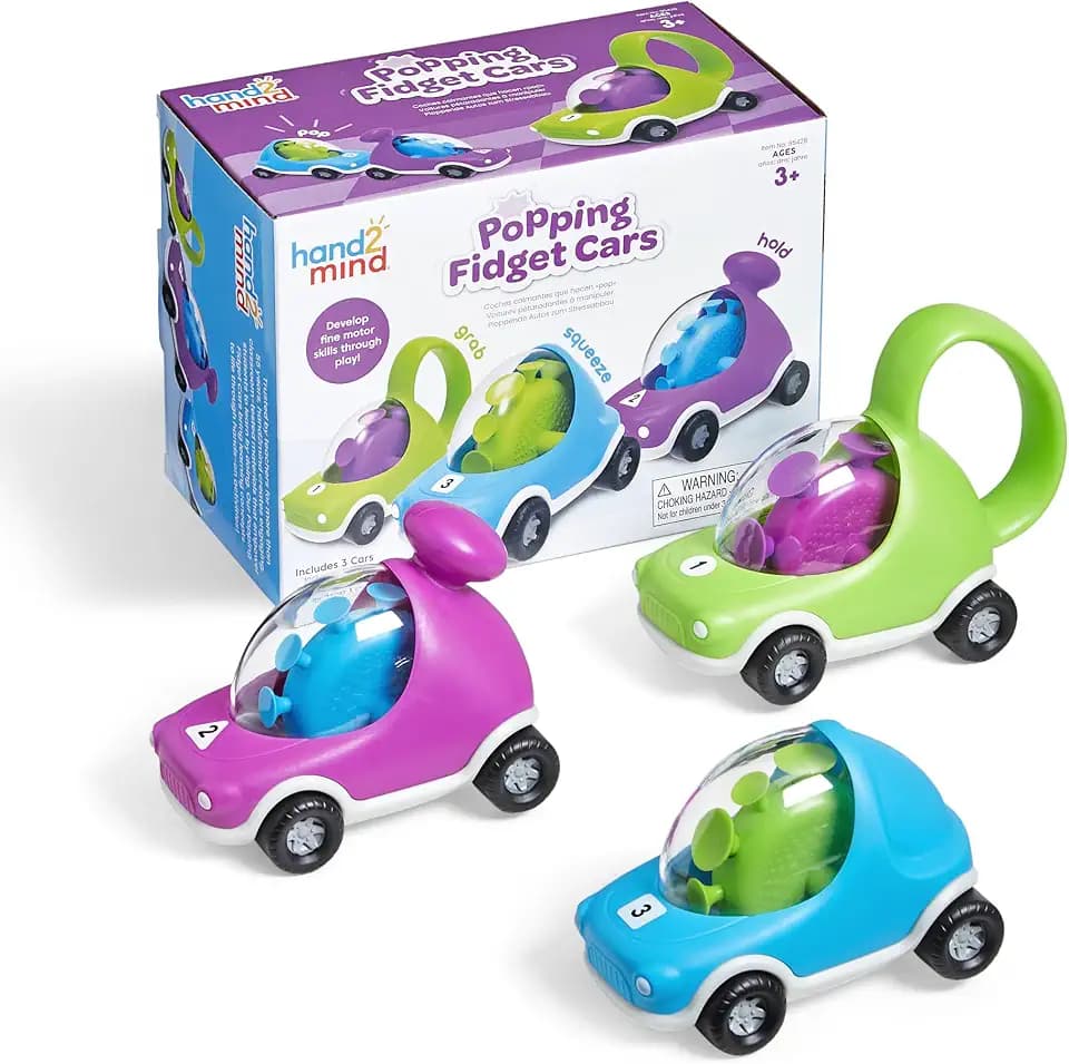 hand2mind Popping Fidget Cars, Suction Cup Toys, Set of 3, Ages 3+