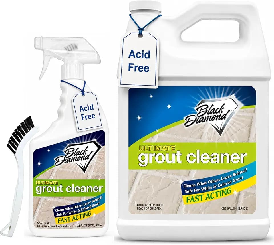 Ultimate Grout Cleaner for Tile Floors — Acid-Free Deep Cleaner Removes Grease, Dirt & Soap Scum Without Damaging Grout — Safe for Marble and All Natural Stone (1-Qt/1-G/ W/brush)