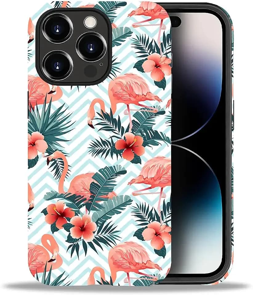 2 in 1 Cute Hülle für iPhone 15 Pro 6.1 Zoll, Stoßfest FallSchutz Handyhülle Flamingo Sturzschutz Case