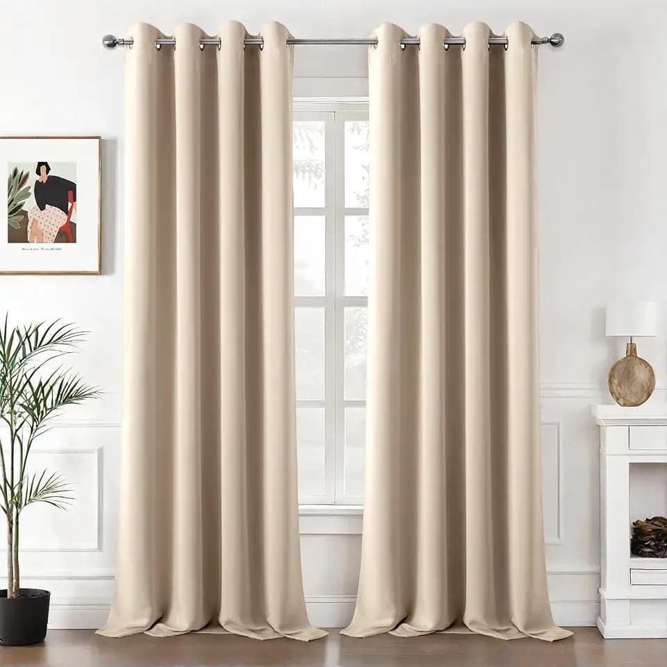 MIULEE Verdunklungsvorhänge Thermo Blickdicht Ösen 2er Set 140x320cm Beige