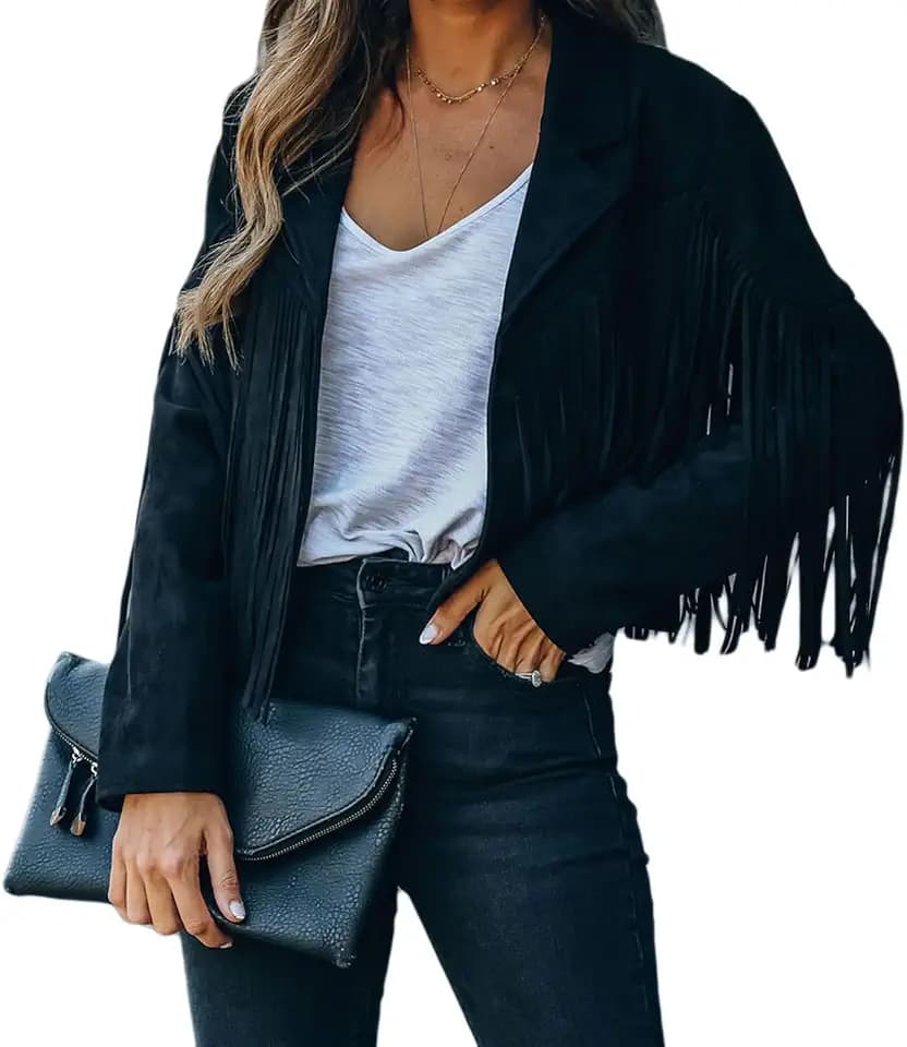 Kunstlederjacken für Damen, trendige Herbstjacke mit Westernfransen, Cropped-Jacke 2025, Quaste