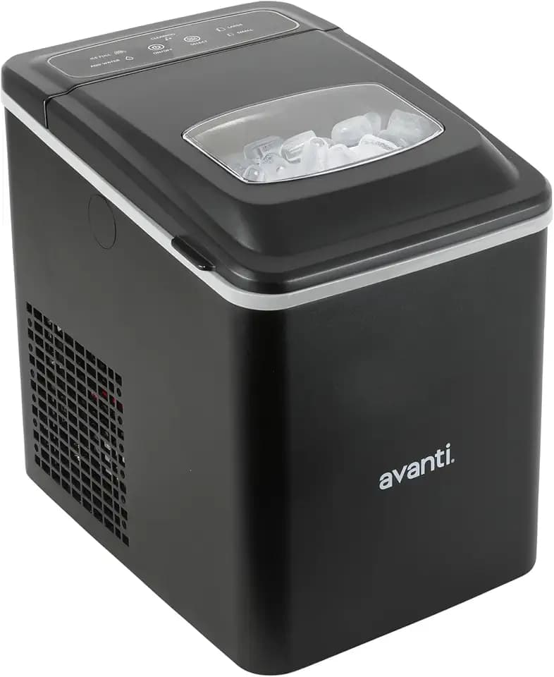 Avanti Ice Maker Mighty Ice Countertop Design Makes 26 Pounds of Bullet-Shaped Ice Cubes in 24 Hours, Digital Touch Controls and Self Cleaning Function, Includes Scoop, Black
