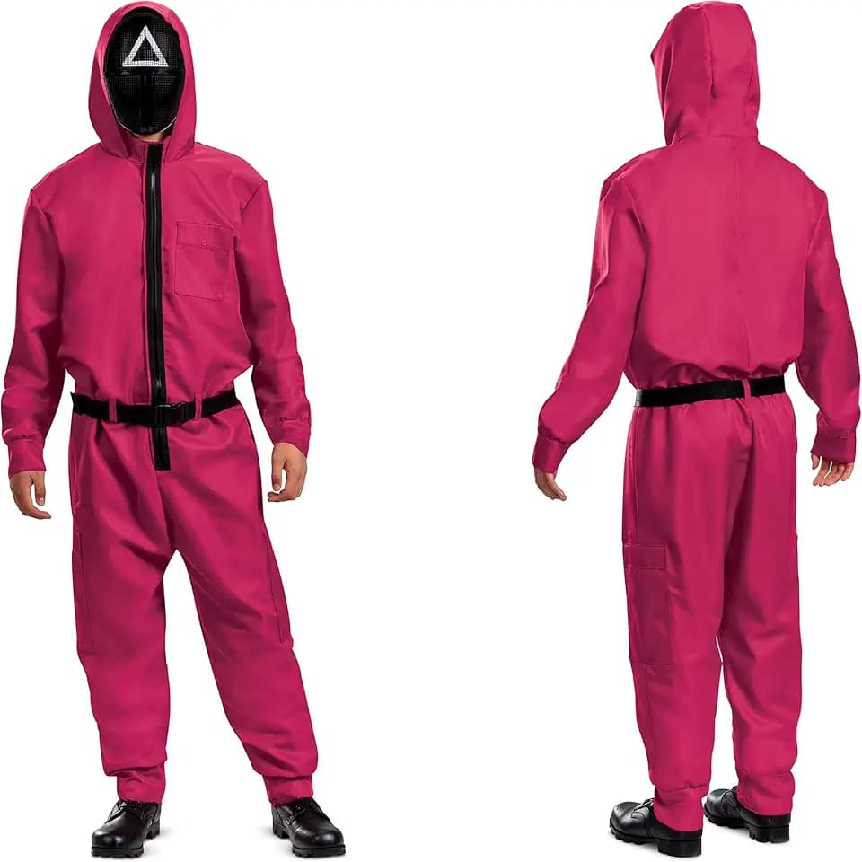 Disguise unisex-adult Squid Game Guard Costume, Official Squid Game Costume Jumpsuit and Triangle Mask