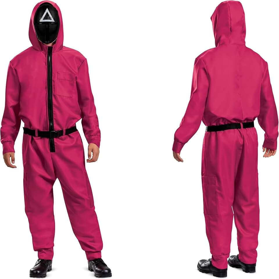 Netflix Squid Game Guard Trainingsanzug für Erwachsene, offiziell lizenziert, Squid Games Trainingsanzug, detailreiches Design, inklusive Overall und Maske