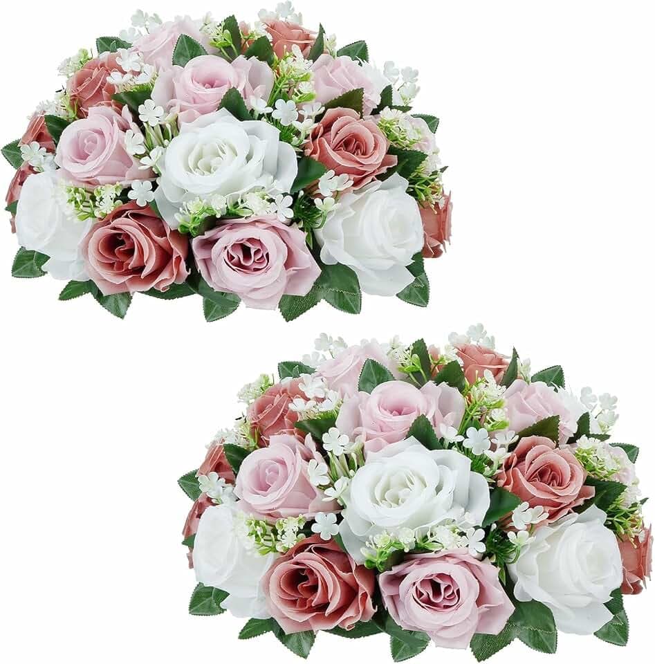 2 Pcs Flower Balls for Centerpieces, 12.6in Dusty Rose Flower Balls
