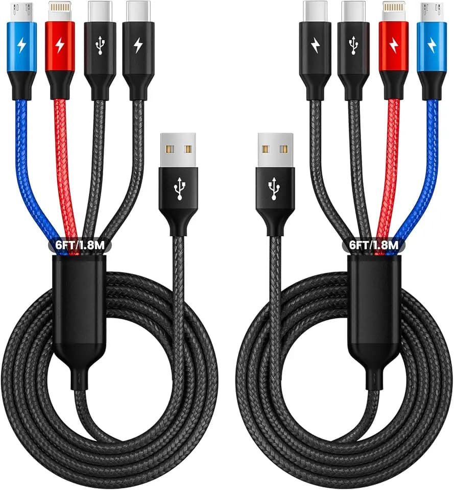 4 in 1 Multi Charging Cable, Charging Cords for Multiple Devices 2Pack 6FT