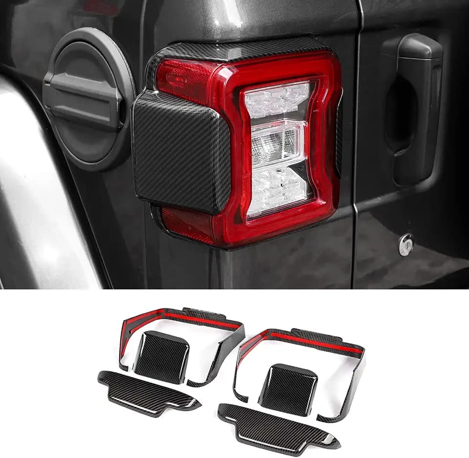 RT-TCZ Tail Light Lamp Cover Guard Trim Frame Bezels Decoration Accessories for 2018-2023 Jeep Wrangler JL JLU (Carbon Fiber Grain)