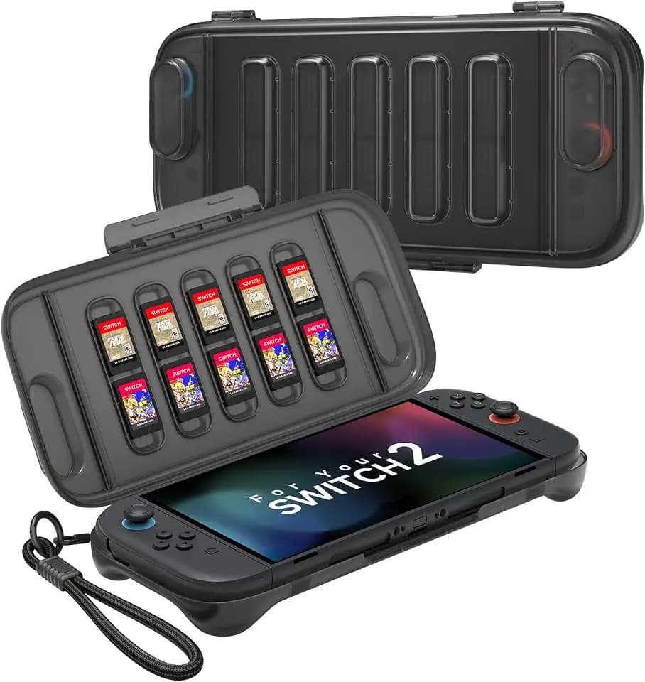 JSAUX Protective Case for Switch 2, Hard Carrying Case, Slim, Black