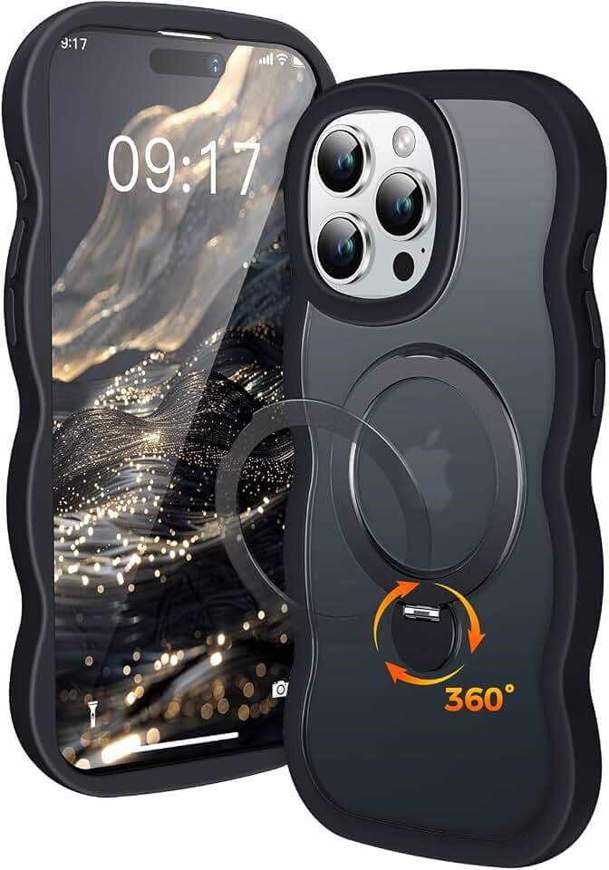 Cute Wavy Case for iPhone 15 Pro with 360° Magnetic Stand Fit for MagSafe