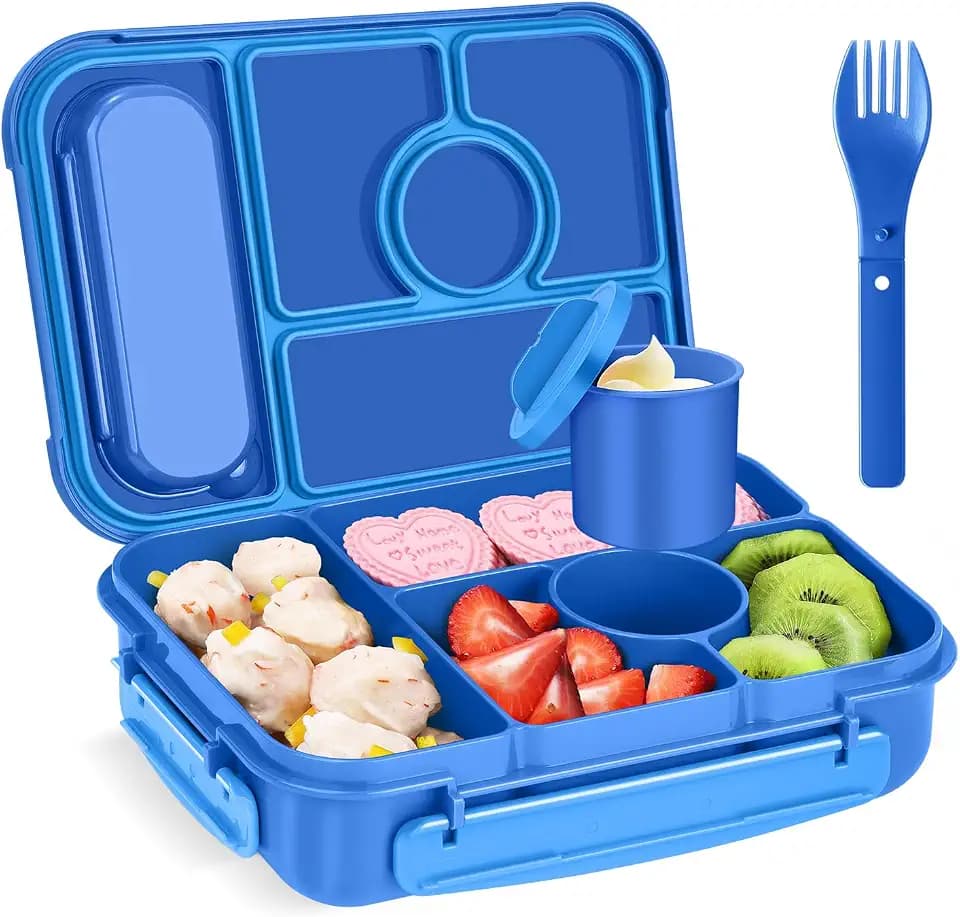 Amathley Bento Box Adult Lunch Box Kids,Lunch Containers for Adults/Kids/Toddler,5 Compartments Bento Lunch Box with Sauce Vontainers,Microwave & Dishwasher & Freezer Safe,BPA-Free (Navy)
