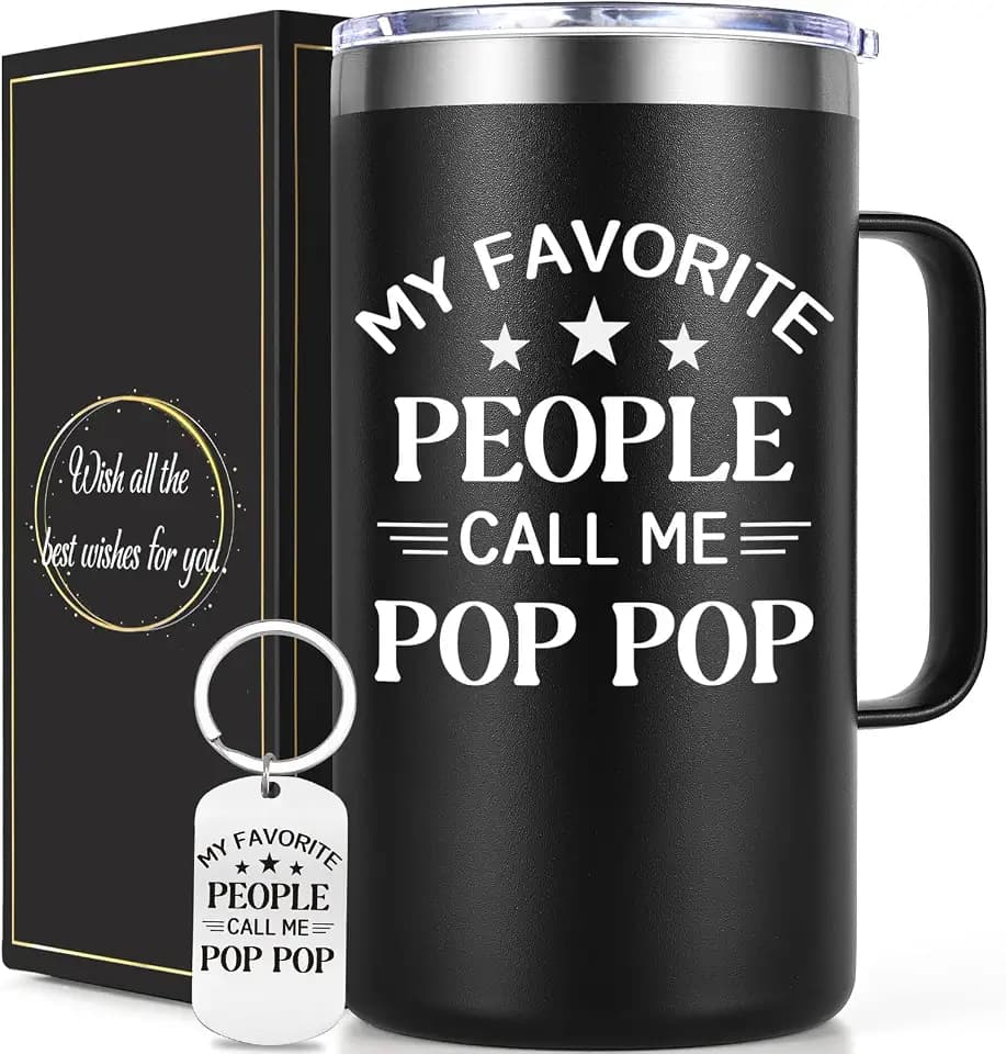 Lifecapido Pop Pop Father's Day Gifts, My Favorite People Call Me Pop Pop 20oz Insulated Coffee Mug with Key Chain, Pop Pop Gifts, Father's Day Gift for Grandpa, Black
