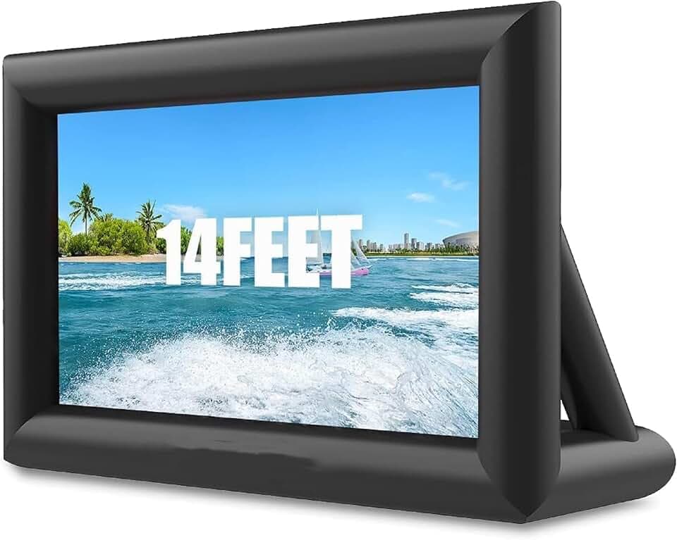 14FT/4.9m Rapid-Deployment Cinema Screen，250W Turbocharged Inflation System & Paracord 500-lb Tensile Straps，Dual-Surface 90% for Sports Events, Commercial Campgrounds, Mobile Cinemas