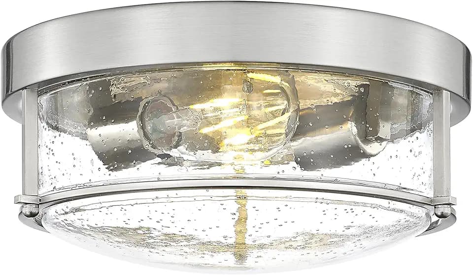 FEMILA 12-Inch Ceiling Light Fixture, Brushed Nickel, Seeded Glass