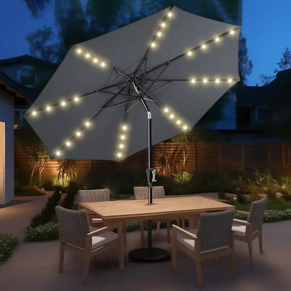 HOMSHADE 9FT Solar Patio Umbrella, 45° Easy Tilt Outdoor Table Umbrella
