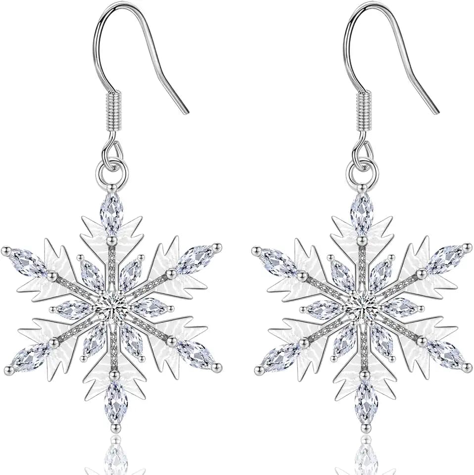 MASOP Schneeflocken Ohrringe Hängend AAA Zirkonia Weiß Pink Rosa Blau Ohrhänger Weihnachten Schmuck Geschenke für Damen Frauen