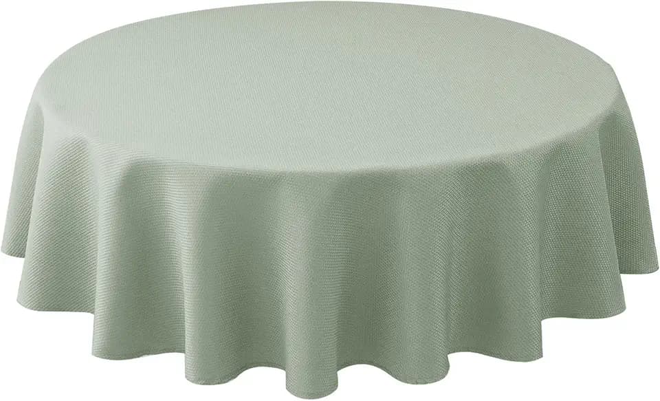 Textured Round Tablecloth-Fabric Water Resistant Table Cloth-Sage Green 70"