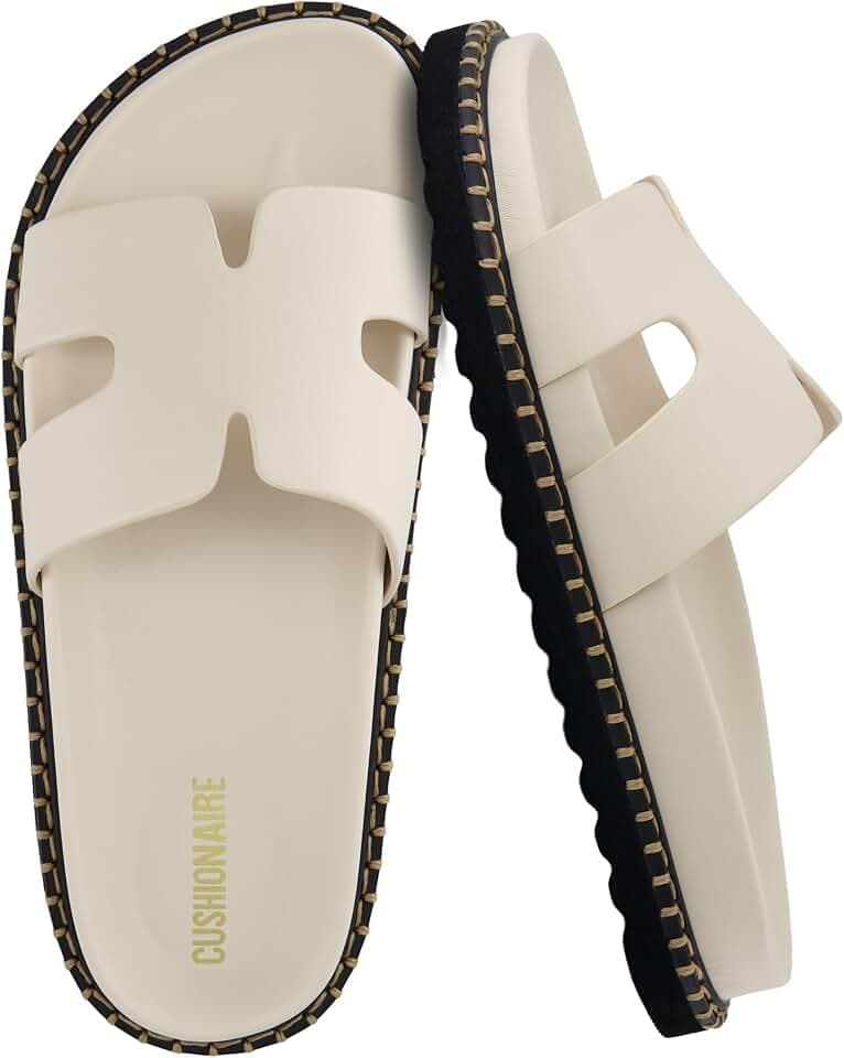 CUSHIONAIRE Crisp Women’s Slide Sandal – Faux Leather Cutout Slip-On with Artisan Stitching & Memory Foam, Wide Widths Available