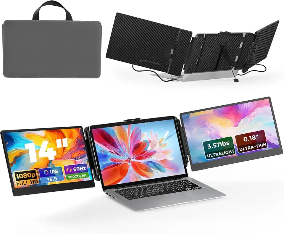 JoyReal Laptop Screen Extender, 14" FHD 1080P IPS Portable Monitor for Laptop, Triple Screen Extender Monitor USB-C/HDMI Plug-Play for Windows, Mac, Fit 13"-17.3" Laptops