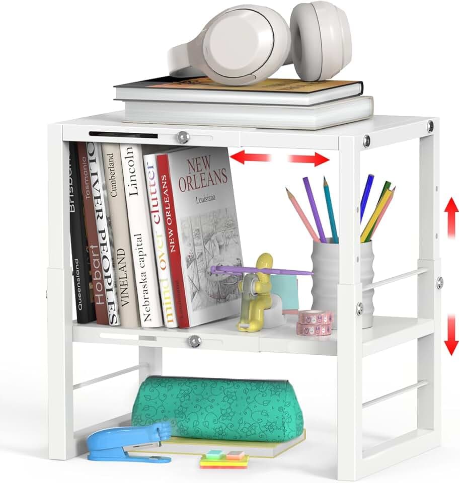LIDTOP Locker Organizer Shelf White, Metal Adjustable Width and Height, Ideal Locker for School, Office, and Gym Lockers, Extends Locker Storage Organization