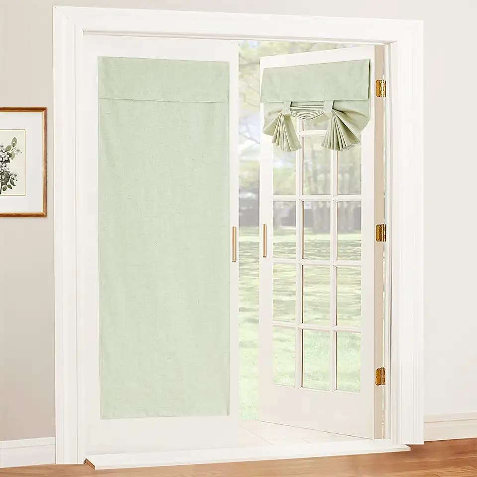 RYB HOME Natural Linen Textured French Door Window Curtains 100% Blackout