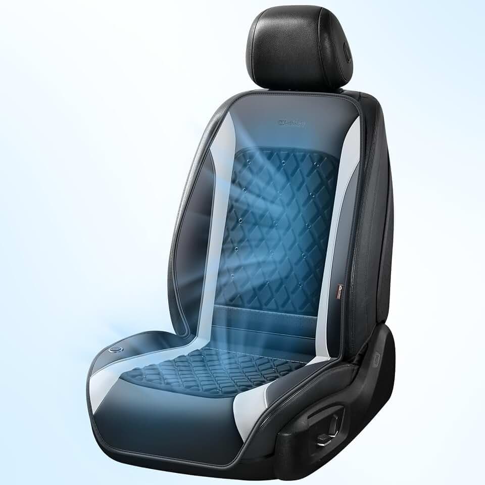 Coverado 2026 New Cooling Car Seat Cover Front Seat, 12V-24V Air Flow Ventilated Cushion with 8 Cooling Fans, Universal for Car SUV Pickup Truck, Ash Gray
