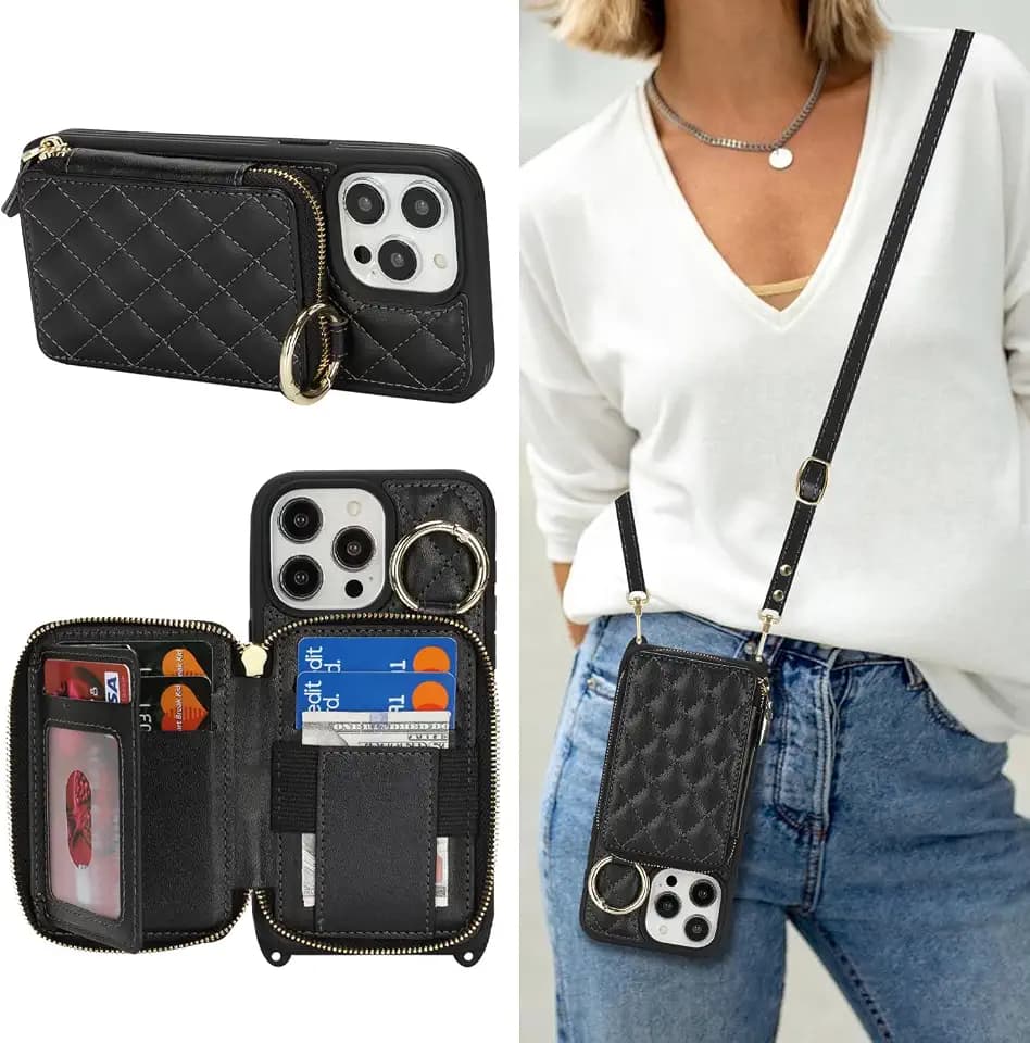 Crossbody Wallet Case for iPhone 14 Pro Max-Black