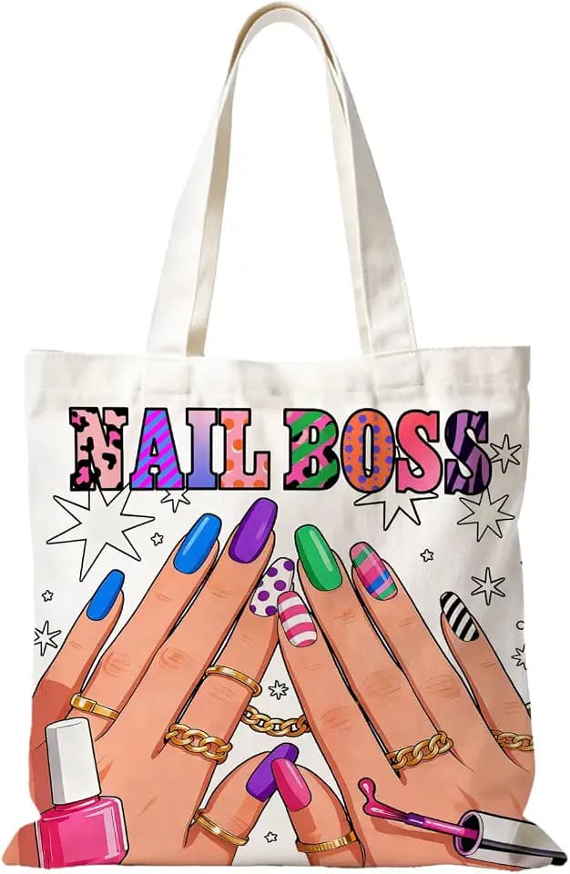 Nail Tote Bag for Nail Technicians Lovers, Canvas Reusable Grocery, Work, and Everyday Carry Bag