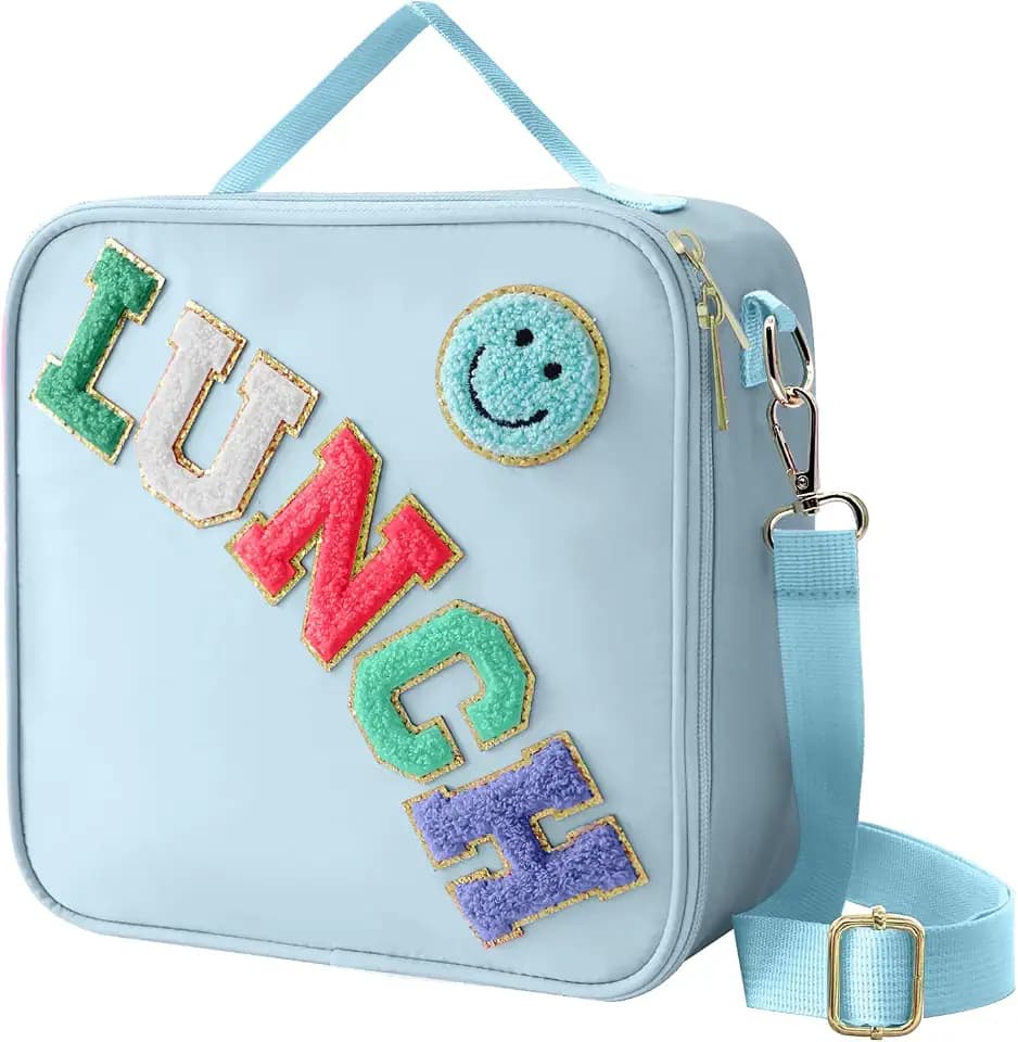 Insulated Lunch Bag With Adjustable Shoulder Strap, Girls Preppy Lunch Box