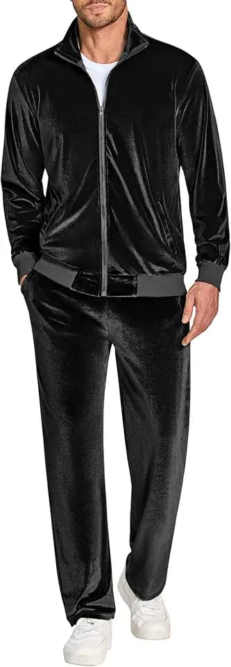 COOFANDY Mens 2 Piece Velour Tracksuit Full Zip Jackets Pants Velvet Jogging Suits Sweatsuit Set