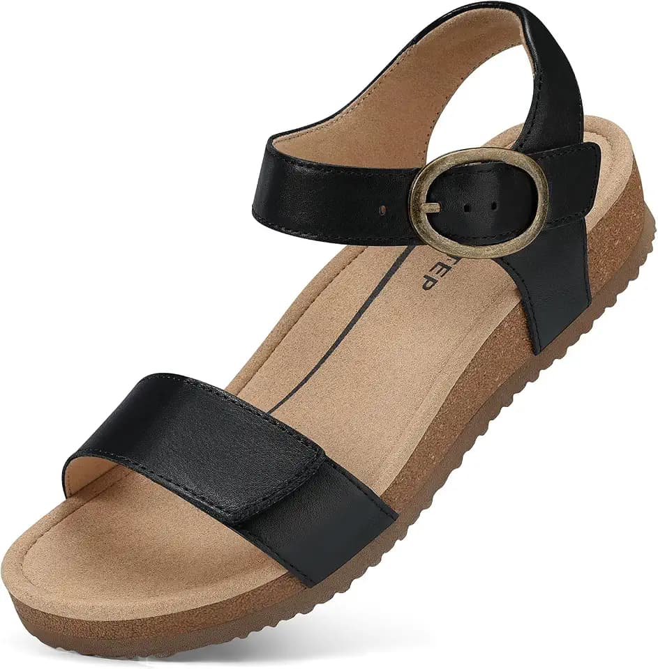 Women's Comfortable Flat Sandals: Arch Support Orthopedic Genuine Leather Casual Summer Ankle Strap Sandals Size 6-11