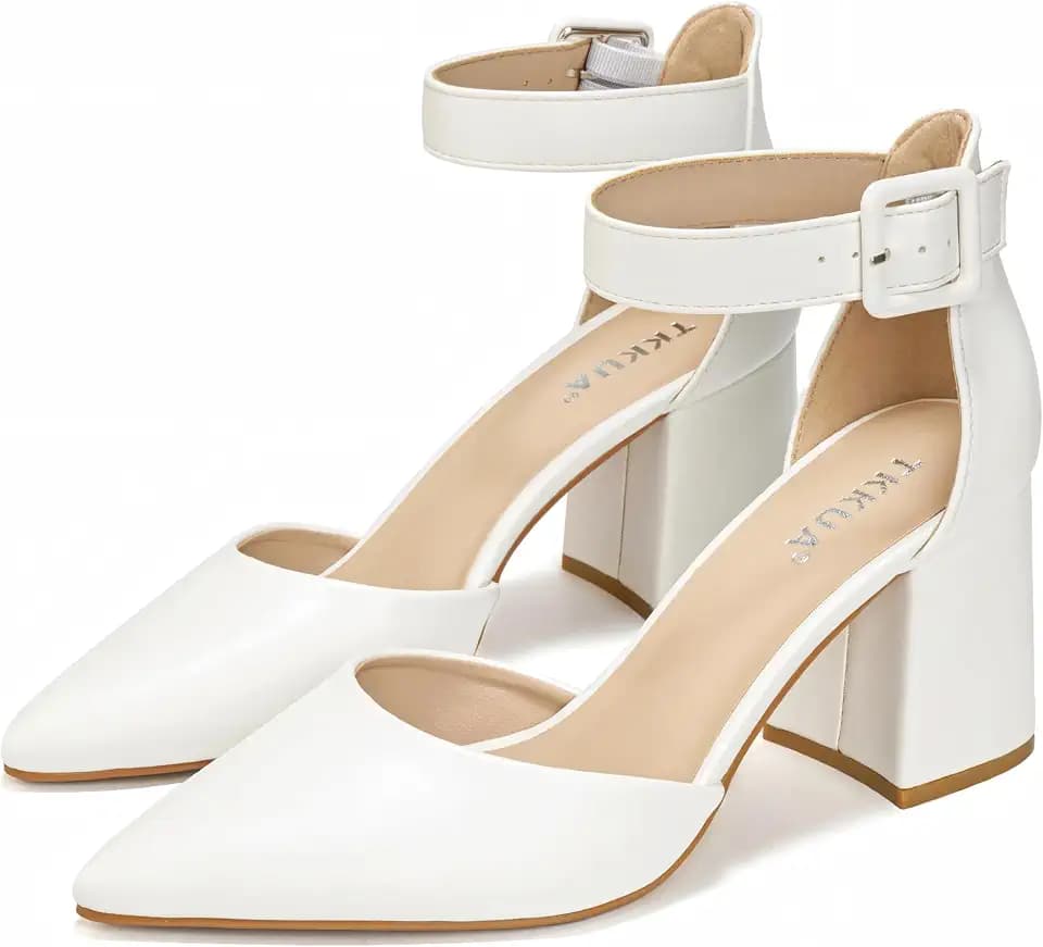 Women's Pointed-Toe Ankle Strap High Heels with 3-Inch Chunky Heel