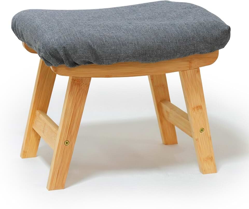 Relaxdays Fußhocker aus Bambus, gepolsterte Fußablage, natur/grau