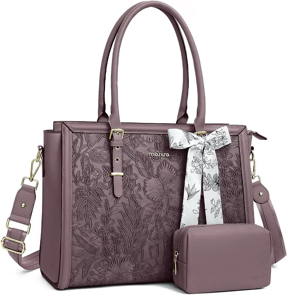 MOSISO Laptop Bag for Women, 17-17.3 inch PU Leather Tote Bag