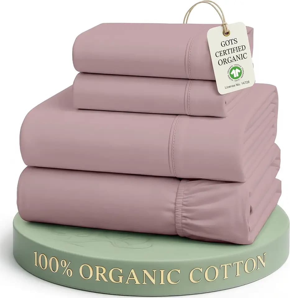 LANE LINEN Queen Sheet Set 100% Organic Cotton Soft 4pc Percale - Lilac