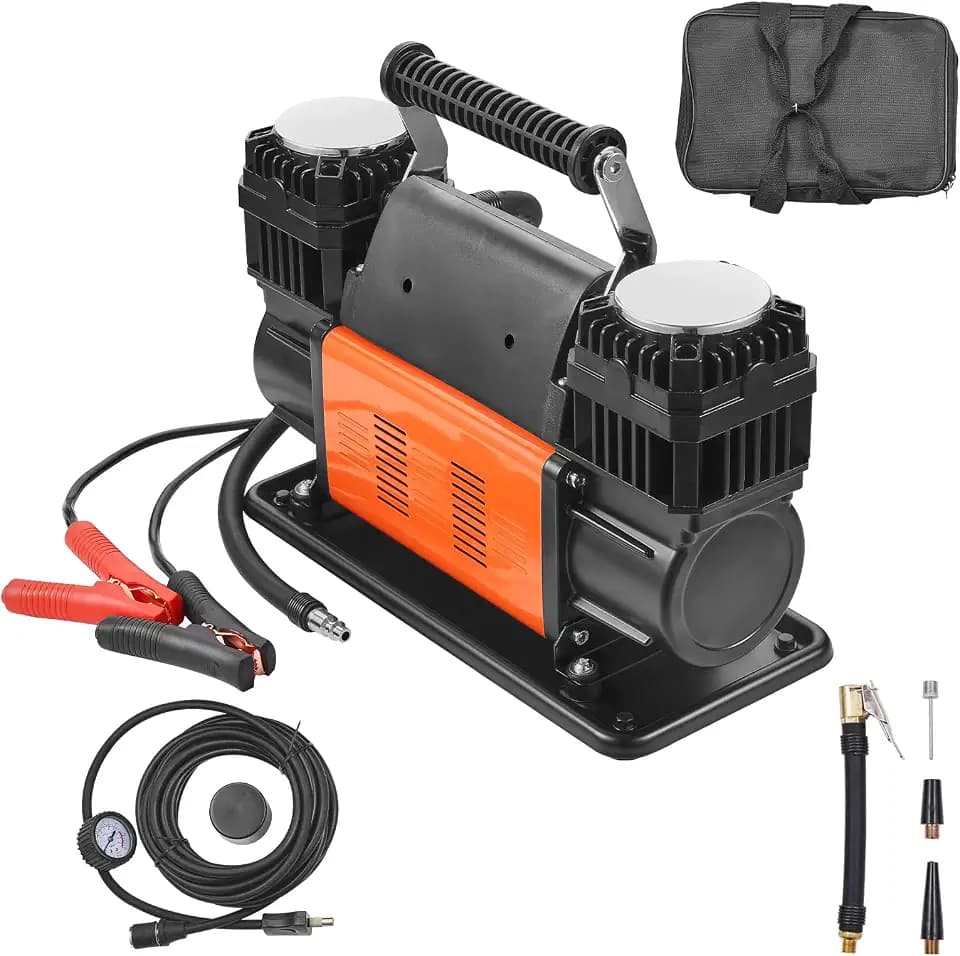 VEVOR 10.6 CFM Heavy Duty Air Compressor, 30s Fast Inflation | 1080W Dual-Cylinder Portable Tire Inflator, 12V 150PSI Offroad Air Pump with Adapters for Trucks Car SUV 4 x 4 Vehicle RV