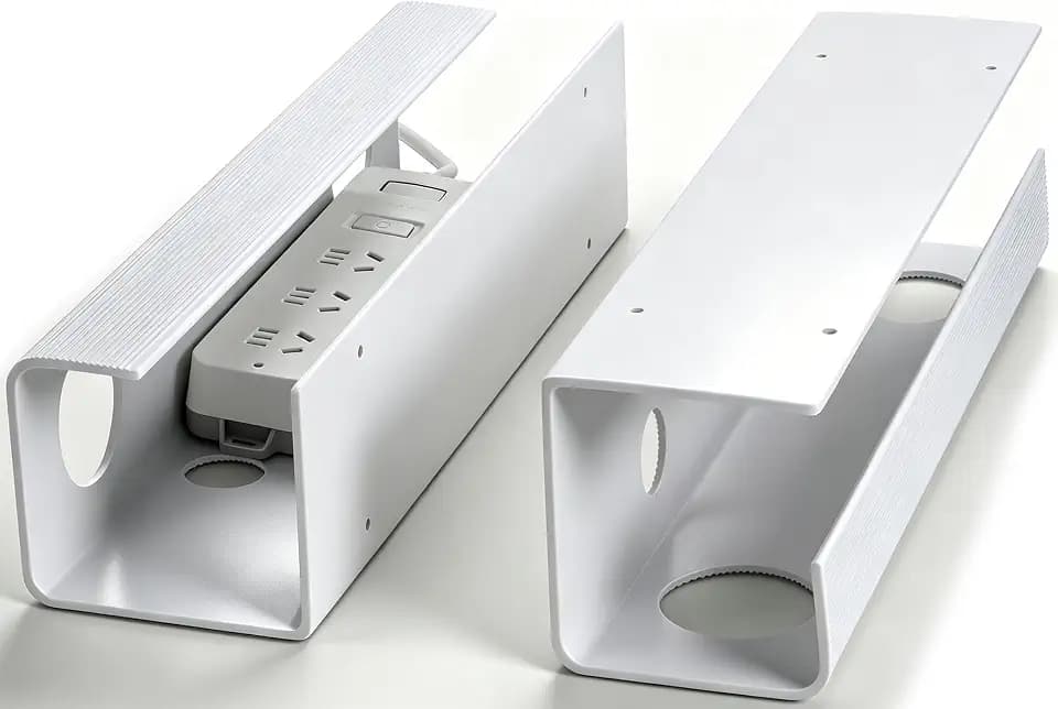 ZhiYo 2 Pack Large Capacity Cable Management Tray, Under Desk Cable Tray 31.5in(2X L15.7in), PVC Standing Desk Cord Management Ideas, Cable Organizer for Office and Home - White