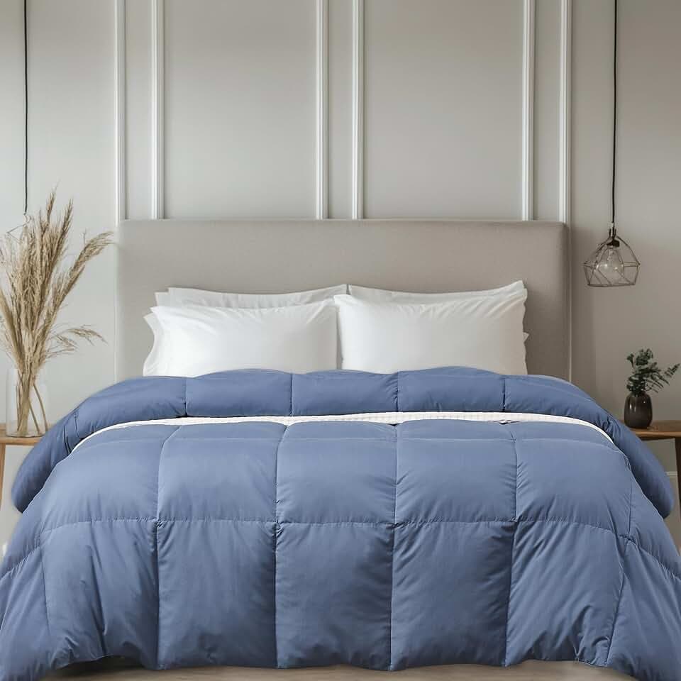 Beautyrest Soft Feather Down Comforter Full/Queen Size,Hotel Collection Lightweight Hypoallergenic Comforter,All Seasons Full/Queen Duvet Insert with Corner Tabs,90x90 Inch,Blue