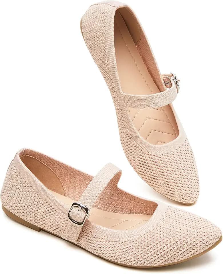 BABUDOG Women's Mary Jane Flats with Buckle Strap,Pointed-Toe Dress Shoes