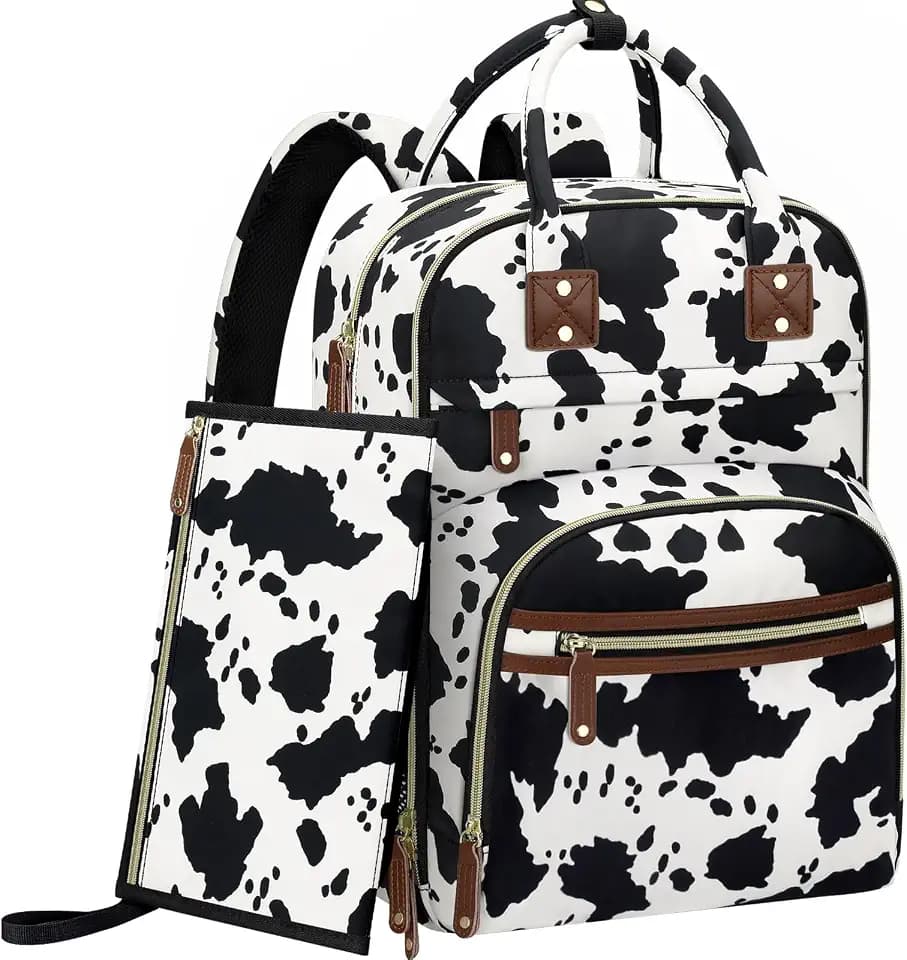 Tenot Diaper Bag Backpack for Women with Changing Pad Cow Print