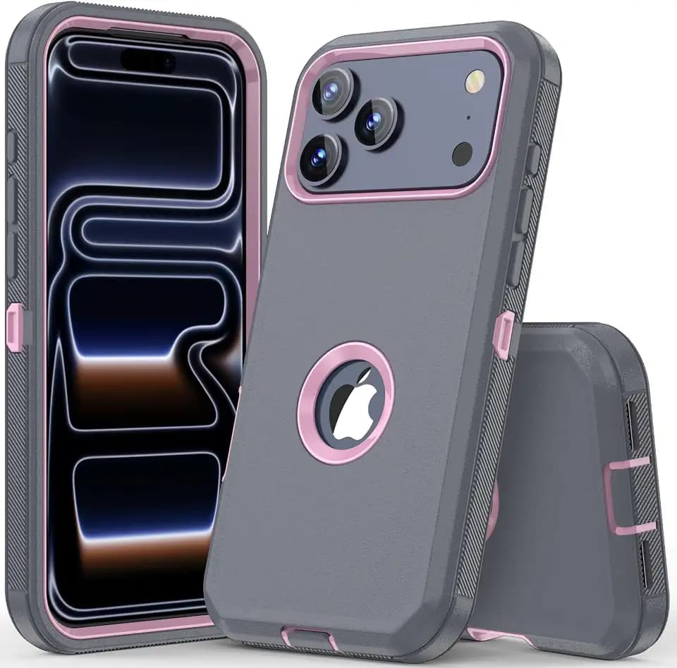 COOYA for iPhone 17 Pro Max Case Full Body Drop Protection, 6.9'' Grey+Pink